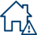 Icon von einem Haus mit Achtung-Zeichen unten rechts
