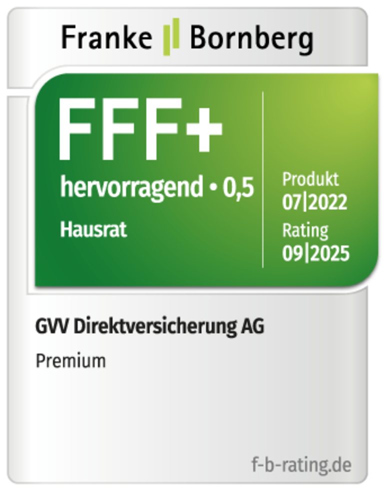 Testsiegel Franke und Bornberg mit Note hervorragend 0,5 für den PREMIUM-Tarif der Hausratversicherung
