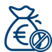 Icon von einem Sack voll Geld mit einem durchgestrichenen Symbol unten rechts