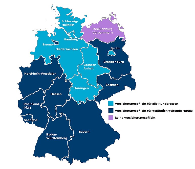 Übersicht der Hundeversicherungspflicht in Deutschland auf einer Deutschlandkarte