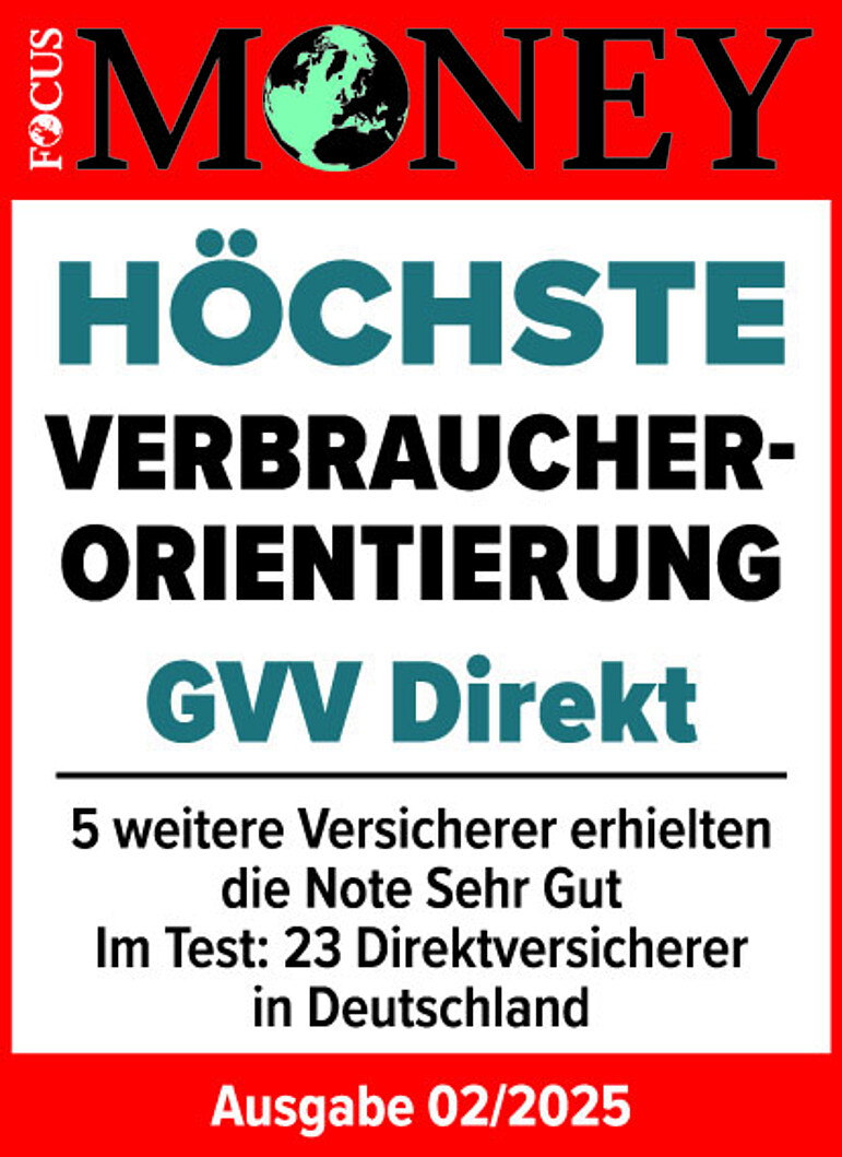 Testsiegel von Focus Money mit der Auszeichnung höchste Verbraucherorientierung (Note Sehr Gut)