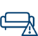 Icon von einem Sofa mit einem Achtung-Zeichen unten rechts
