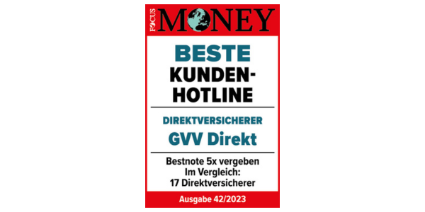 Testsiegel von FocusMoney: GVV Direkt hat beste Kunden-Hotline 2023 Testsiegel von FocusMoney: GVV Direkt hat beste Kunden-Hotline 2023