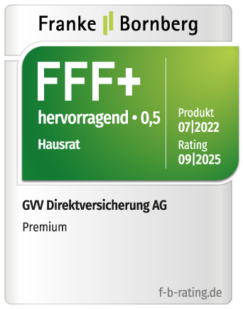 Testsiegel Franke und Bornberg mit Note hervorragend 0,5 für den PREMIUM-Tarif der Hausratversicherung