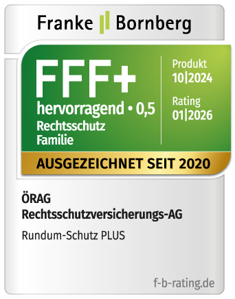Testsiegel von Franke und Bornberg für den Rechtsschutz im Familientarif von Örag mit der Bestnote FFF+